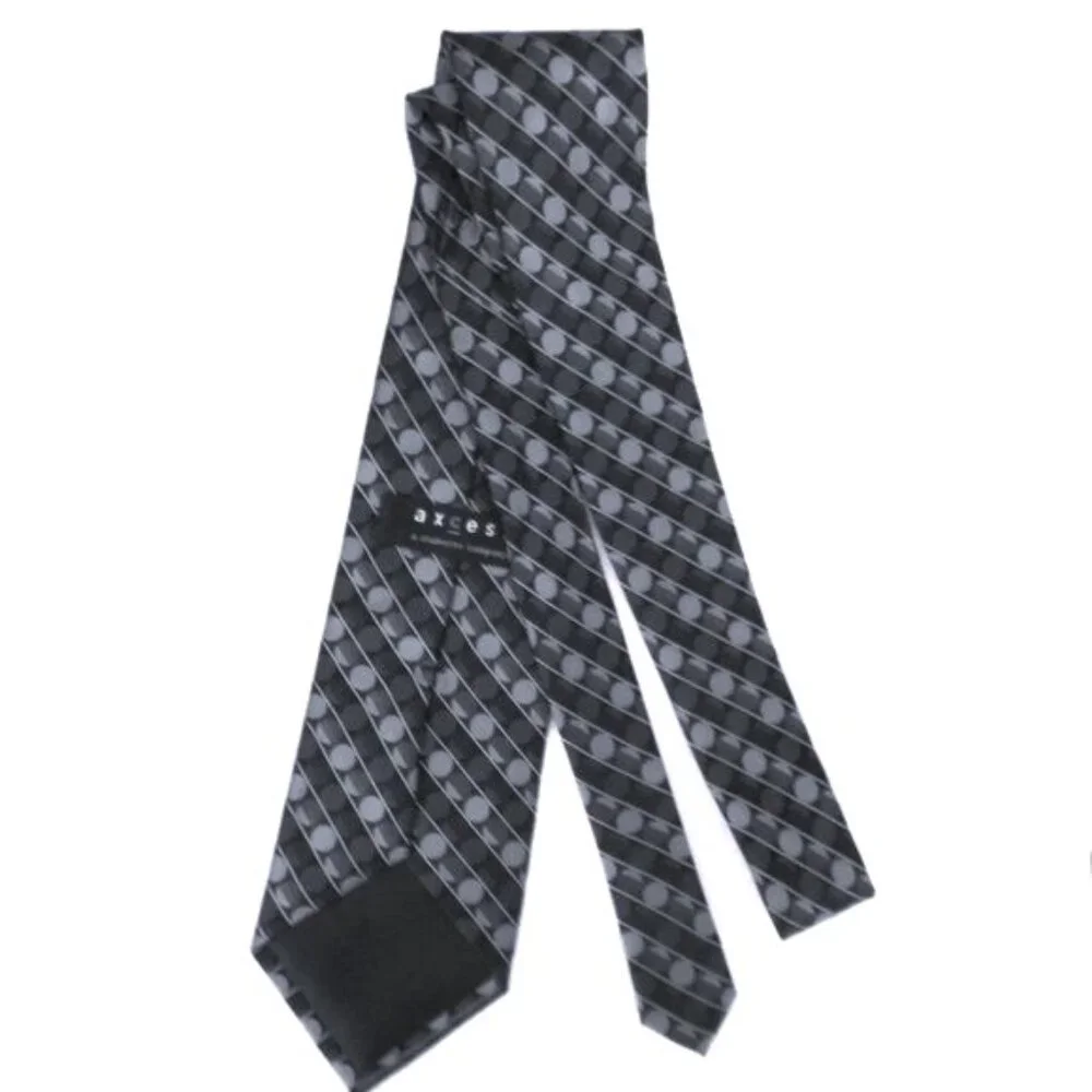 Axcess Claiborne Company Men's Tie 100% Silk Black & Gray Dots & Stripes EUC
